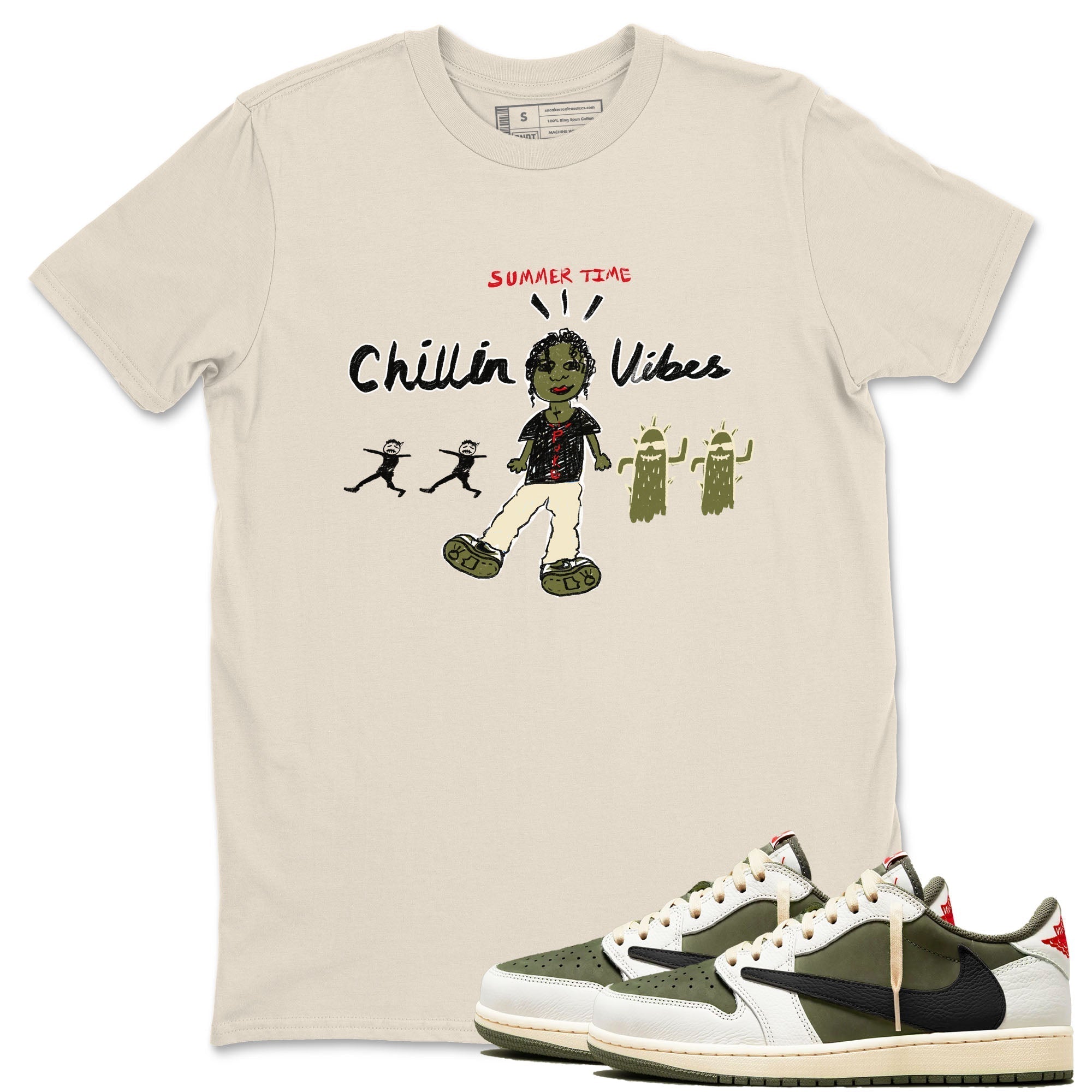 Chillin Vibes snkmatch Tees - Air Jordan 1 Travis Scott Medium Olive