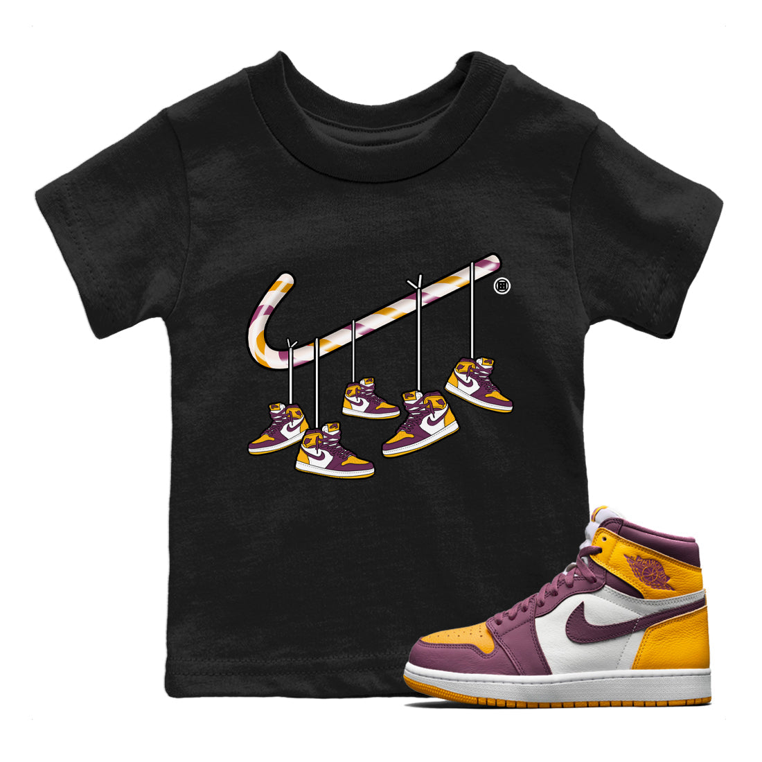 Christmas Candy Cane Kids Tops - Air Jordan 1 Brotherhood