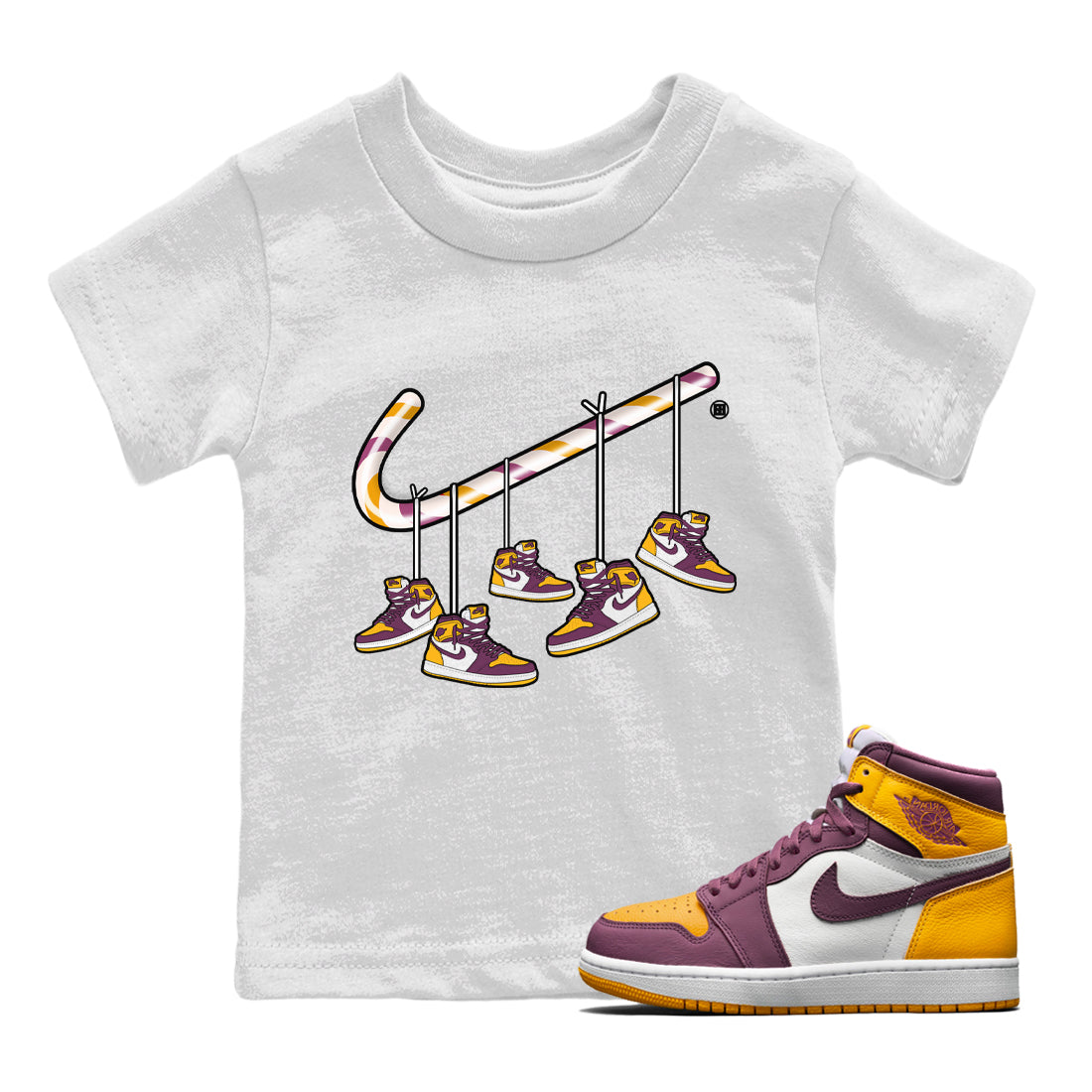 Christmas Candy Cane Kids Tops - Air Jordan 1 Brotherhood