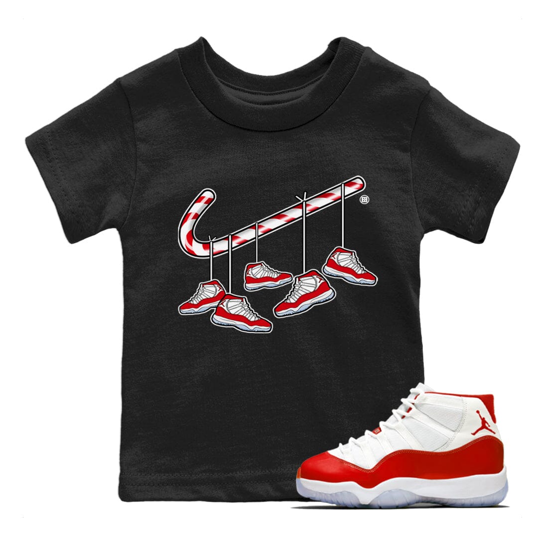 Christmas Candy Cane Kids Tops - Air Jordan 11 Cherry