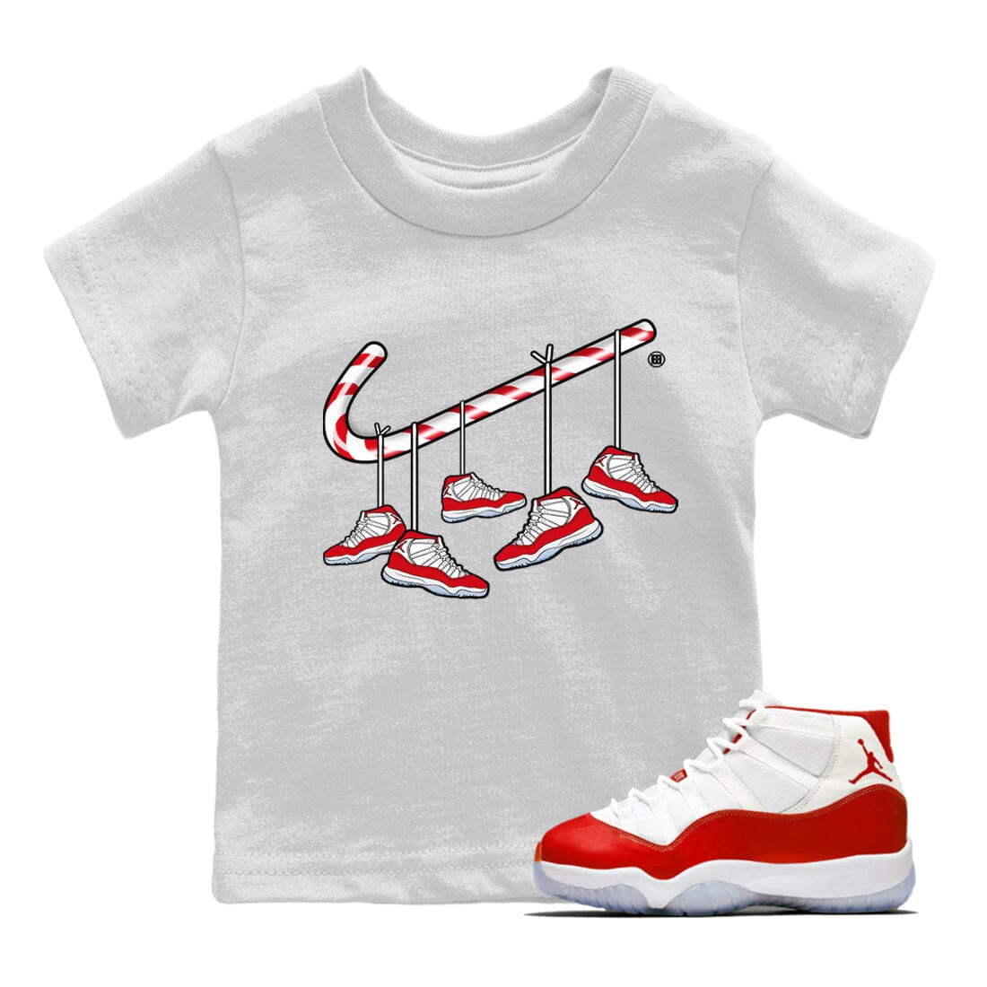 Christmas Candy Cane Kids Tops - Air Jordan 11 Cherry