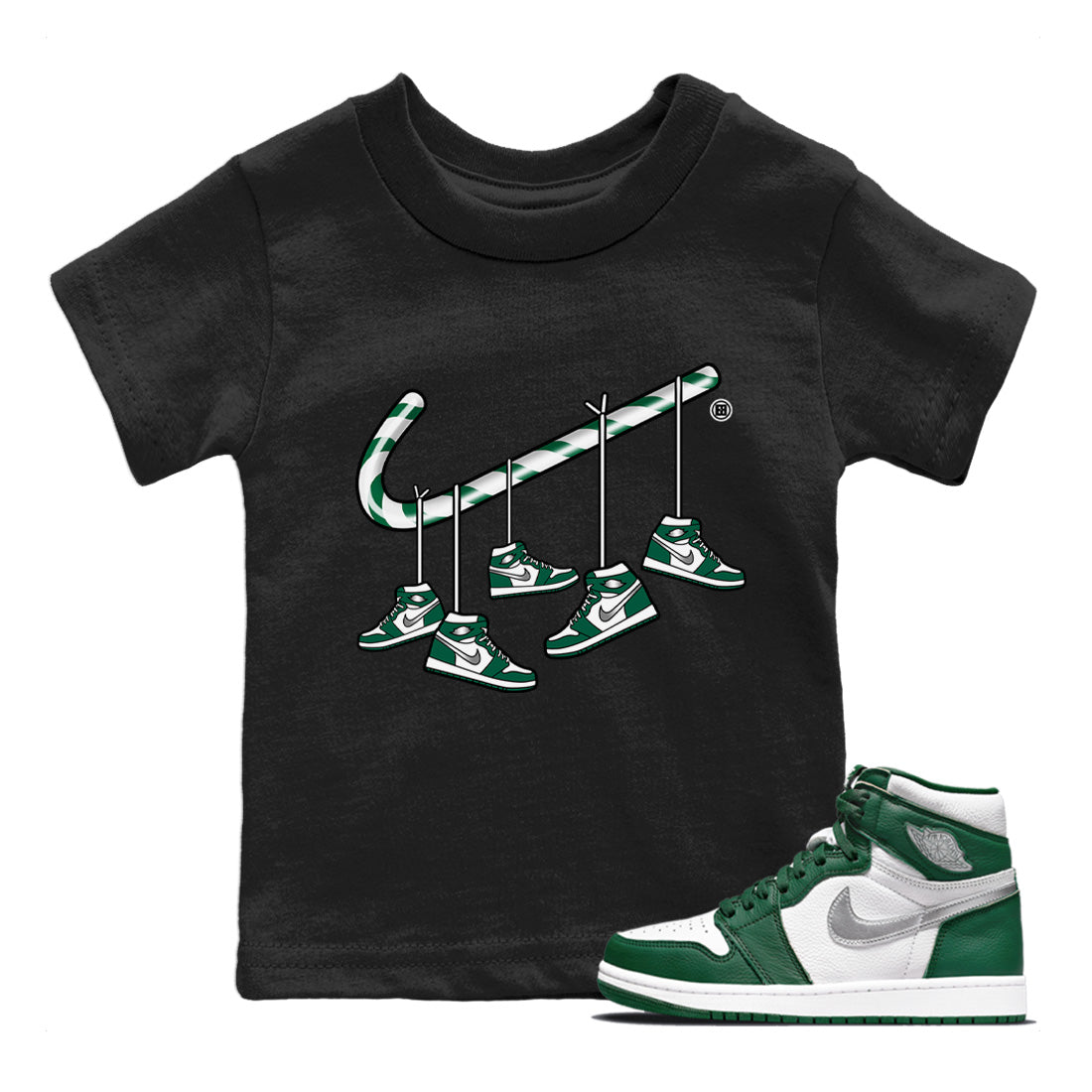 Christmas Candy Cane Kids Tops - Air Jordan 1 Gorge Green