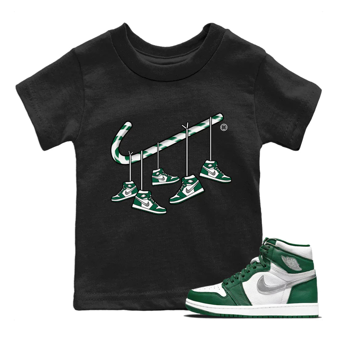 Christmas Candy Cane Kids Tops - Air Jordan 1 Gorge Green