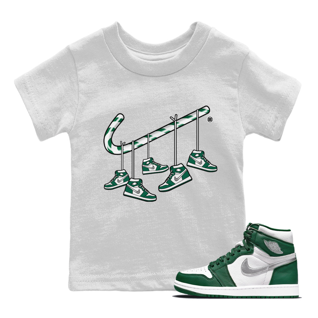 Christmas Candy Cane Kids Tops - Air Jordan 1 Gorge Green