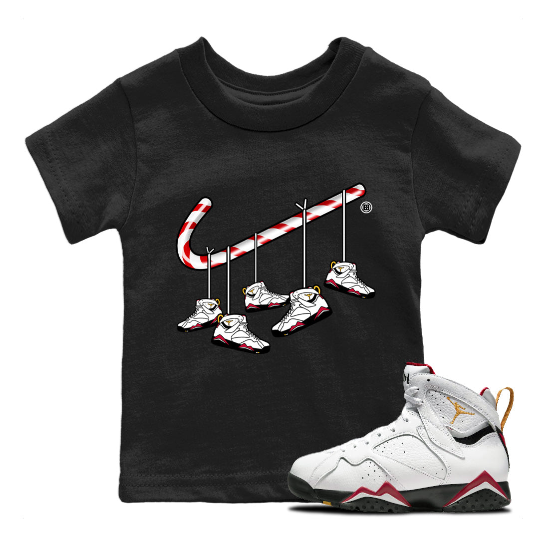 Christmas Candy Cane Kids Tops - Air Jordan 7 Cardinal