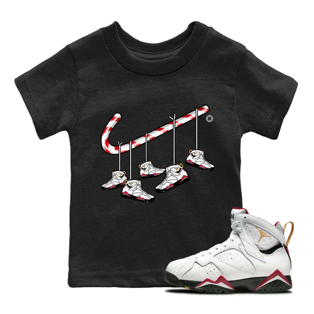 Christmas Candy Cane Kids Tops - Air Jordan 7 Cardinal