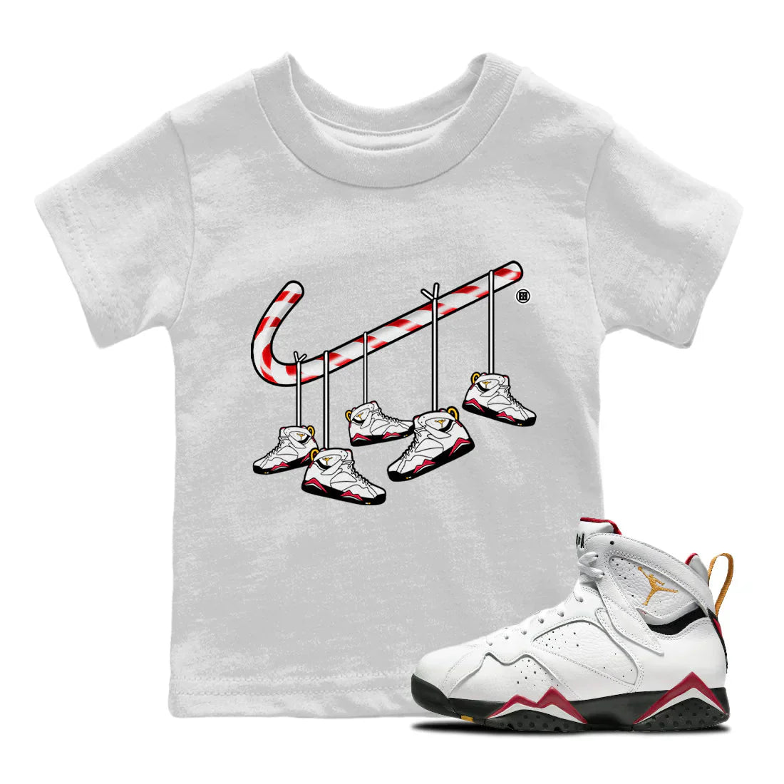 Christmas Candy Cane Kids Tops - Air Jordan 7 Cardinal