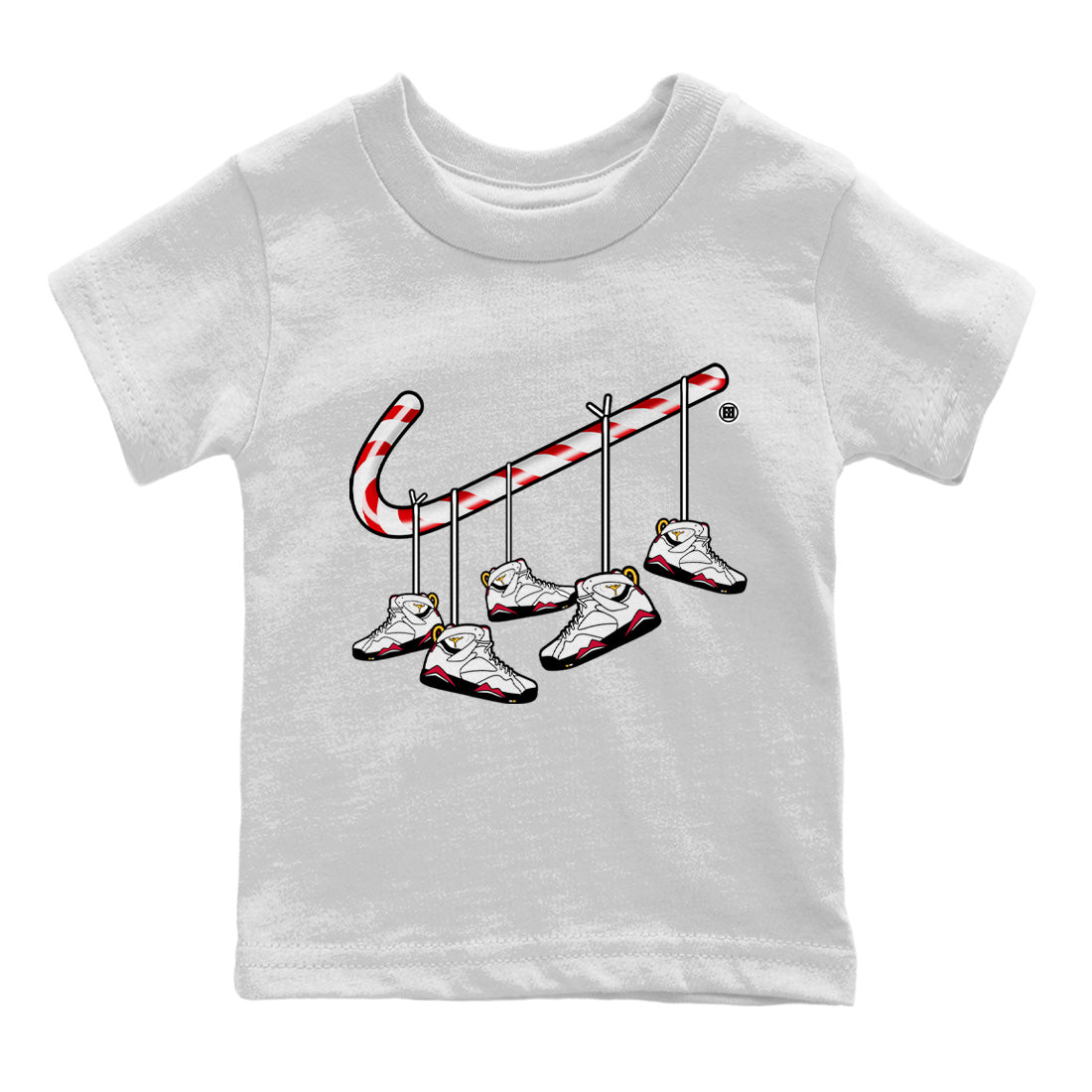 Christmas Candy Cane Kids Tops - Air Jordan 7 Cardinal