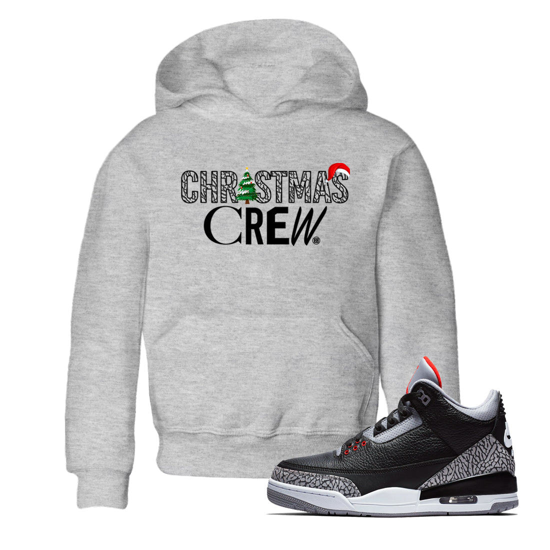 Christmas Crew snkmatch Tees Kids - Air Jordan 3 Black Cement