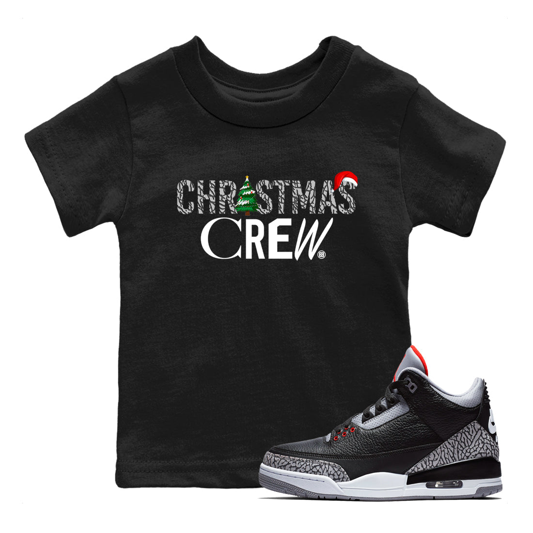 Christmas Crew snkmatch Tees Kids - Air Jordan 3 Black Cement