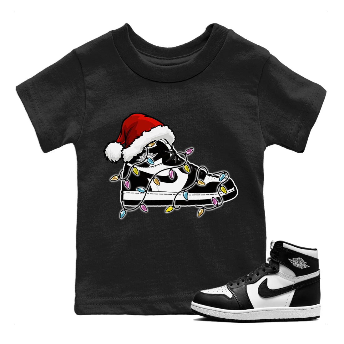Christmas Light snkmatch Kids Tops - Air Jordan 1 Black White