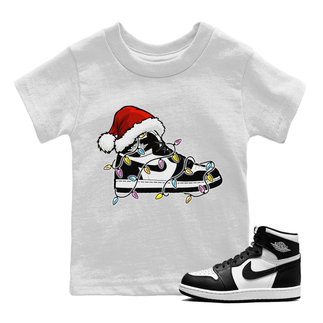 Christmas Light snkmatch Kids Tops - Air Jordan 1 Black White