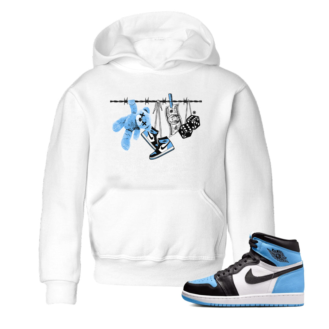 Clothesline Kids Tops - Air Jordan 1 UNC Toe