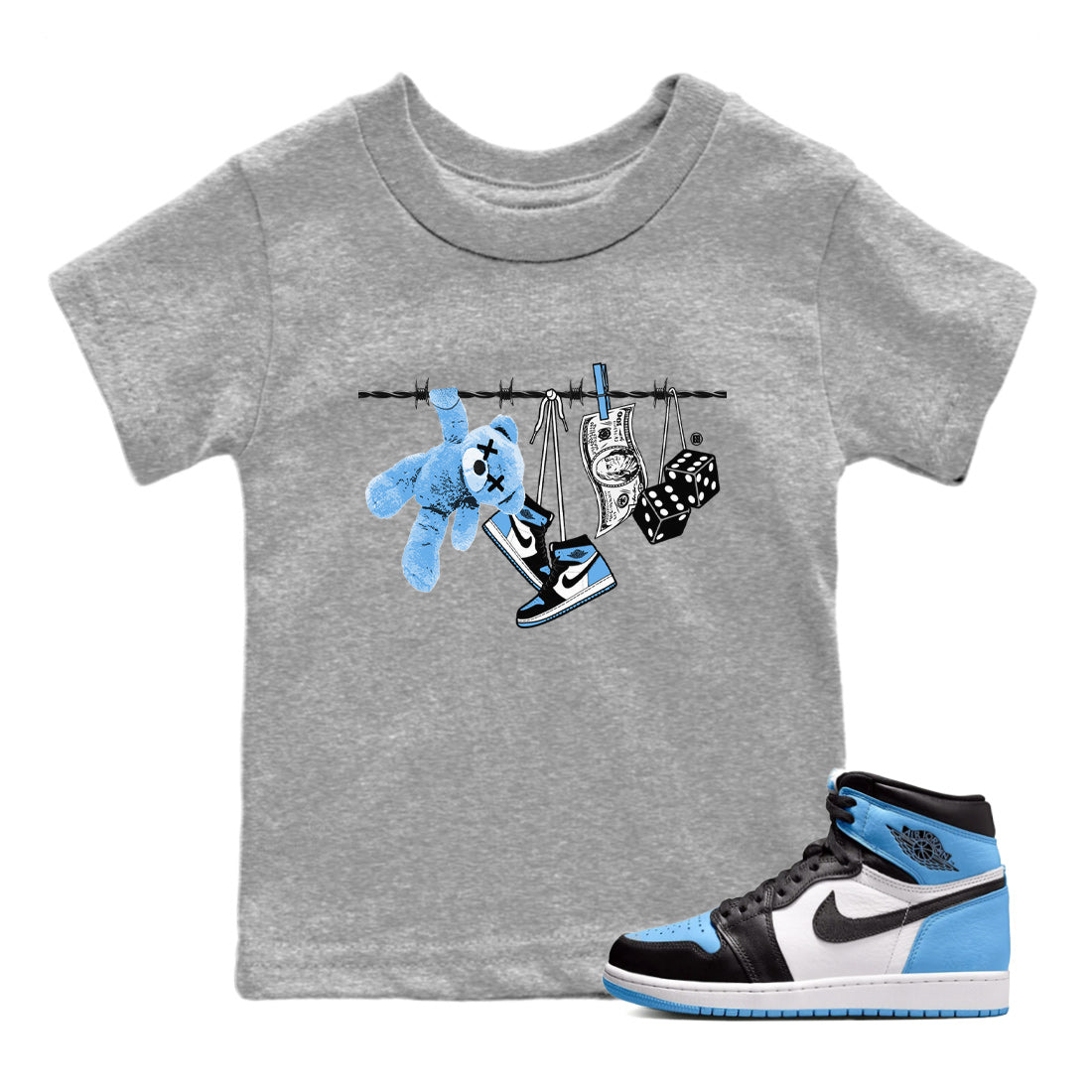 Clothesline Kids Tops - Air Jordan 1 UNC Toe