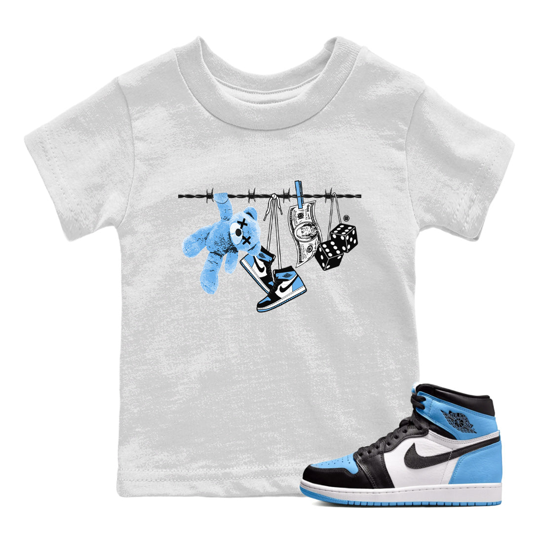 Clothesline Kids Tops - Air Jordan 1 UNC Toe