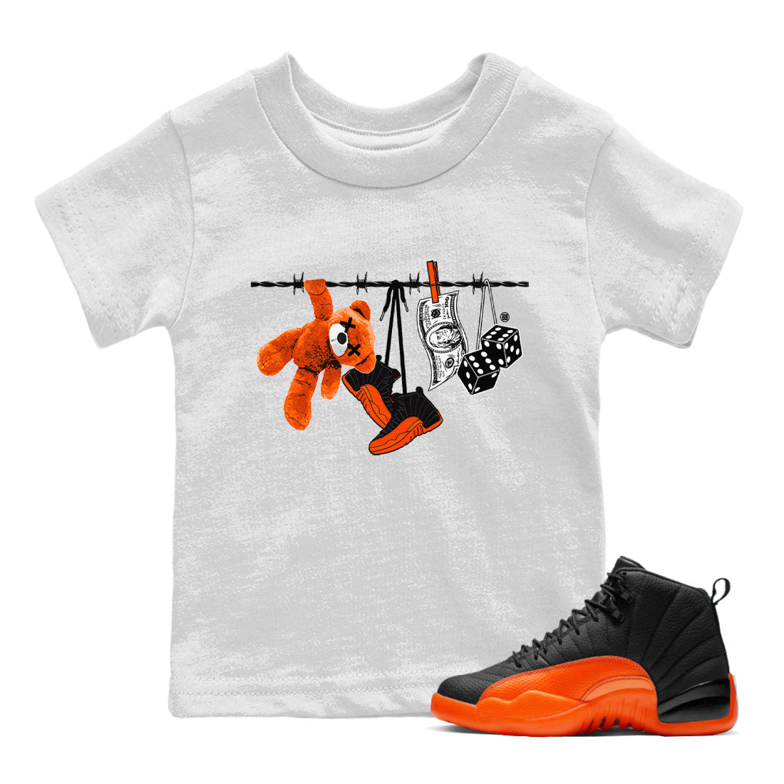 Clothesline Kids Tops - Air Jordan 12 Brilliant Orange