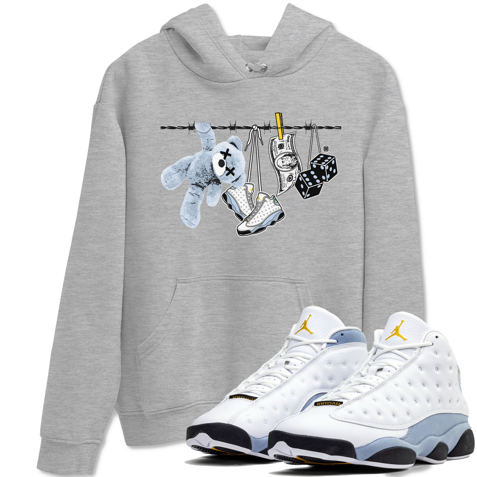 Clothesline snkmatch Tees - Air Jordan 13 Blue Grey