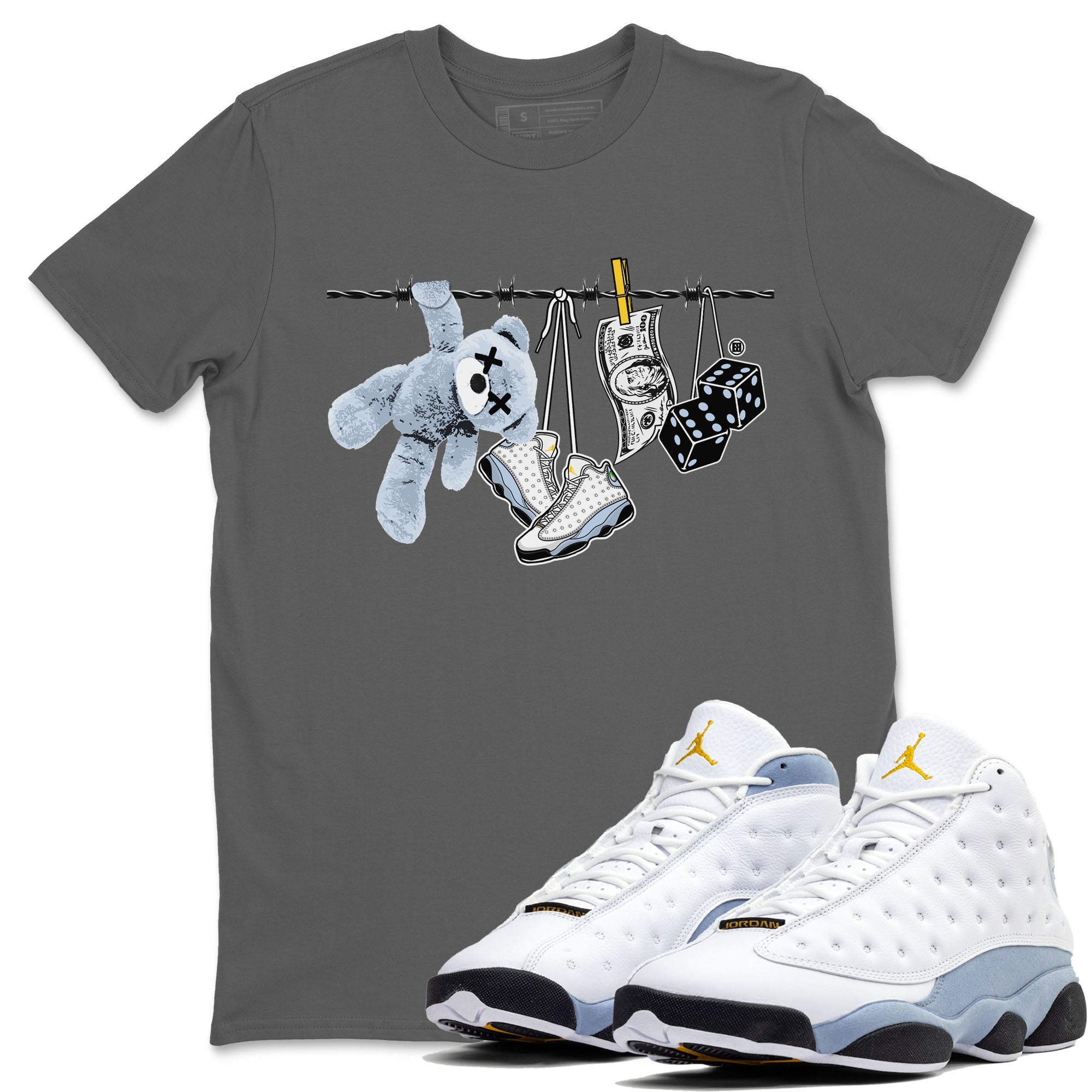 Clothesline snkmatch Tees - Air Jordan 13 Blue Grey