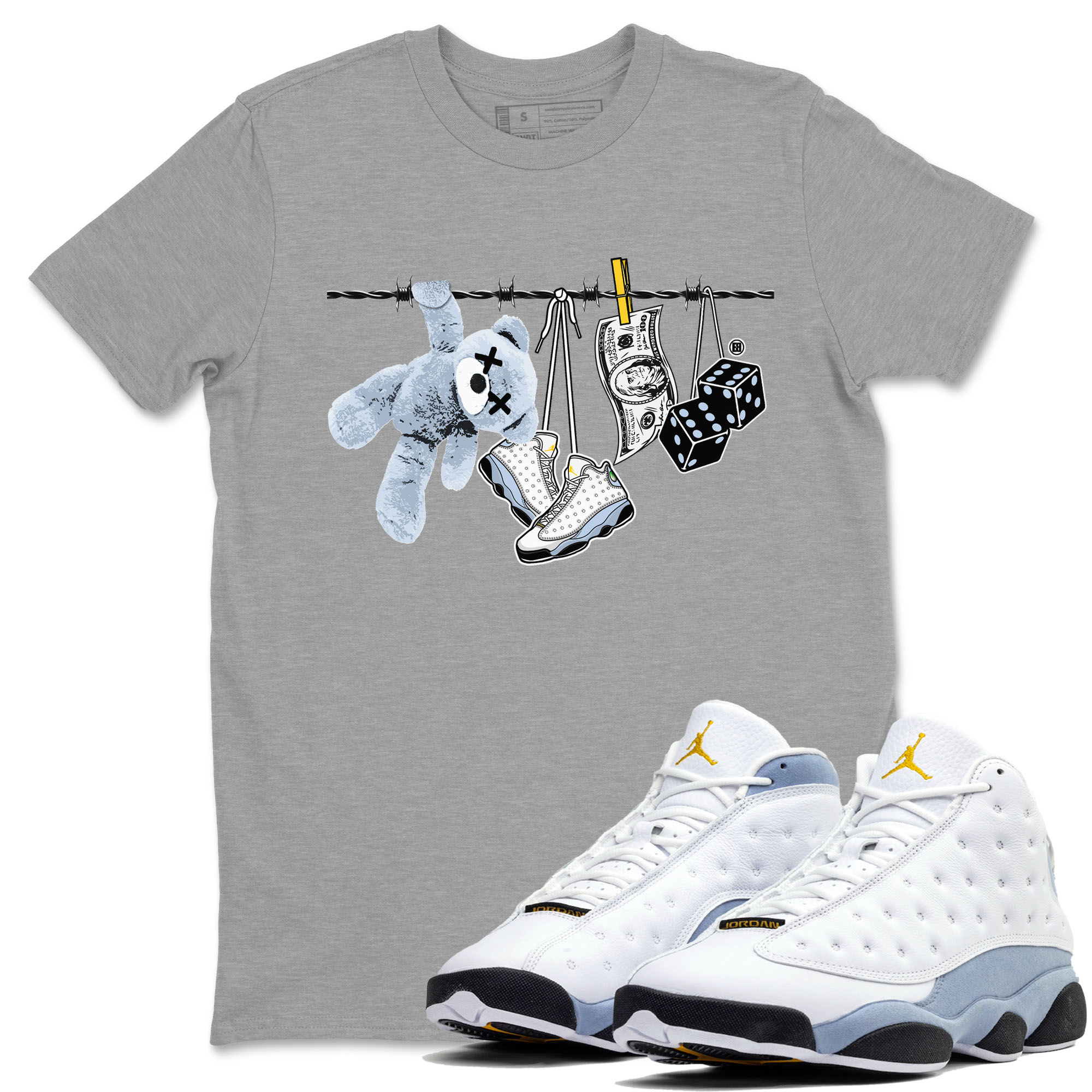 Clothesline snkmatch Tees - Air Jordan 13 Blue Grey