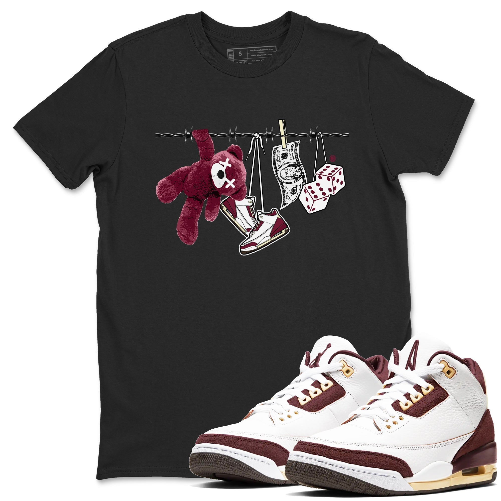 Clothesline snkmatch Tees - Air Jordan 3 A Ma Maniere x Burgundy Crush