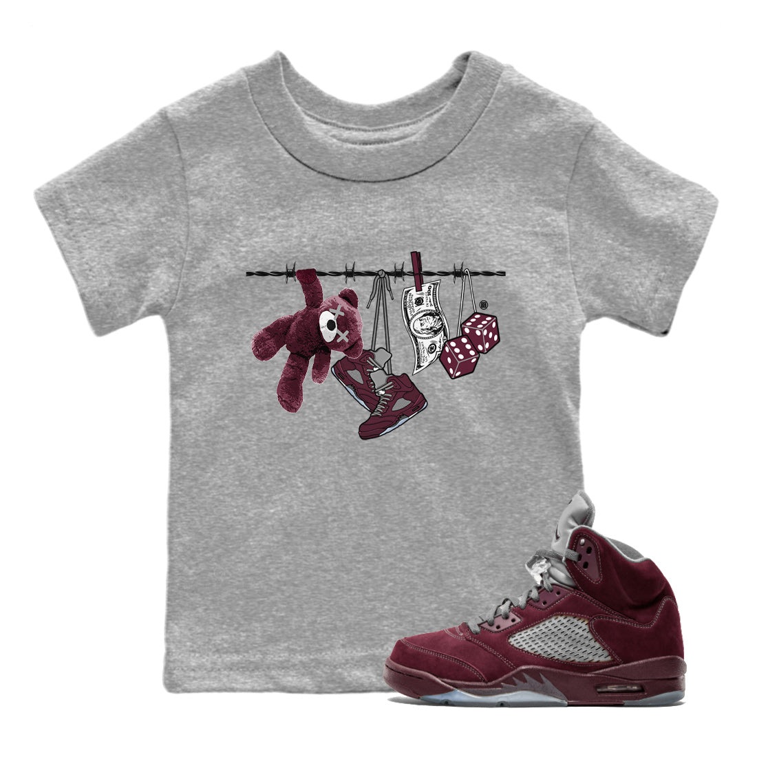 Clothesline Kids Tops - Air Jordan 5 Burgundy