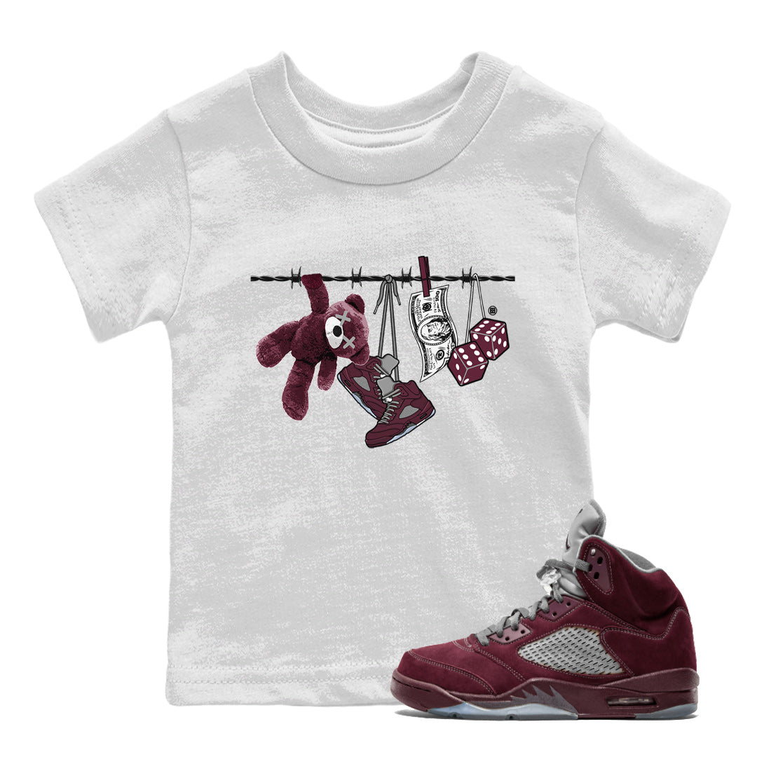 Clothesline Kids Tops - Air Jordan 5 Burgundy