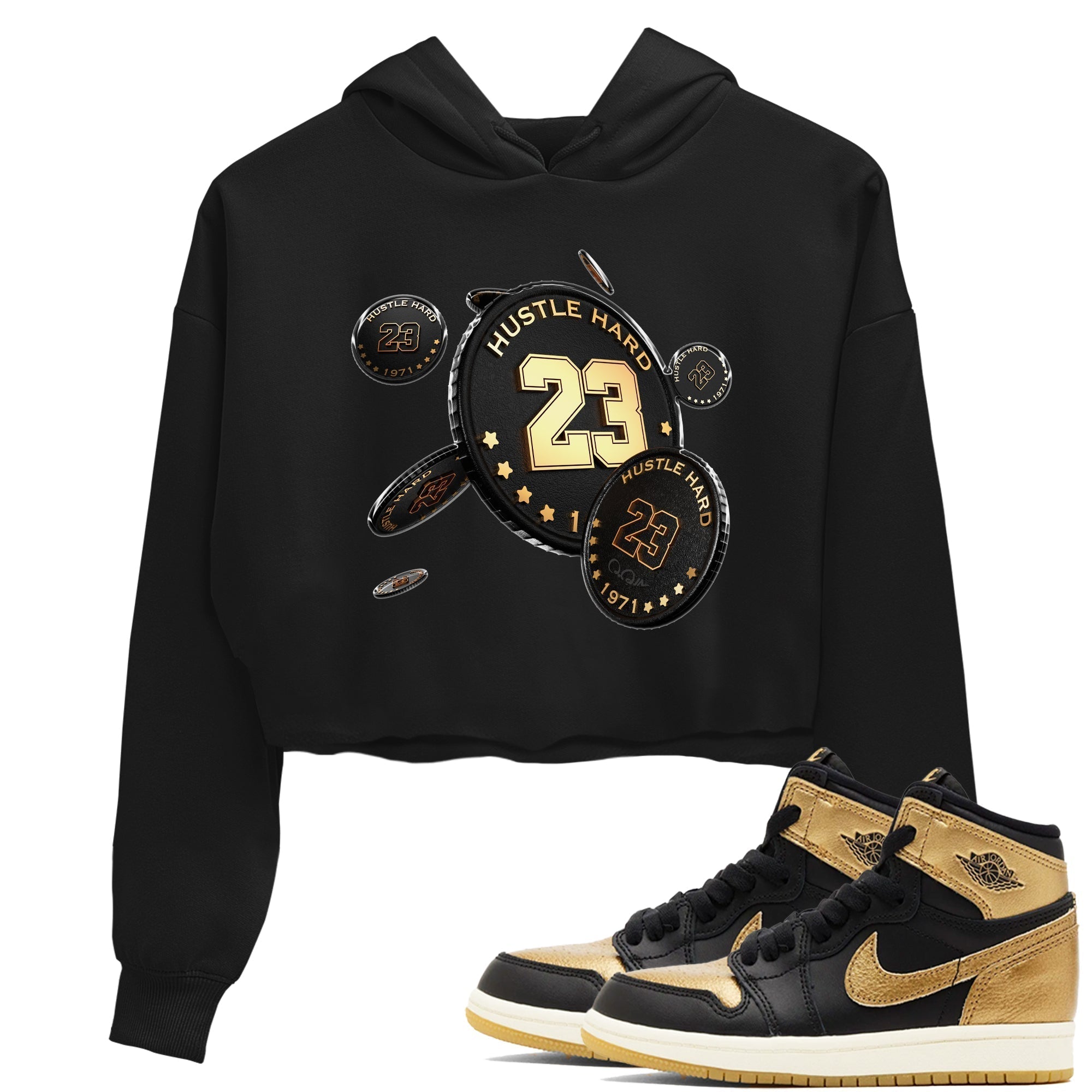 Coin Drop snkmatch Women's Top - Air Jordan 1 Black Metallic Gold