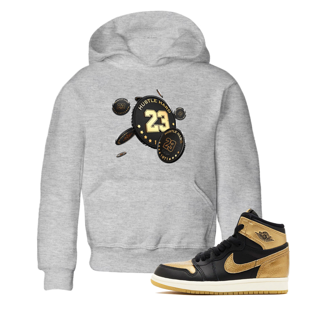 Coin Drop snkmatch Tees Kids - Air Jordan 1 Black Metallic Gold