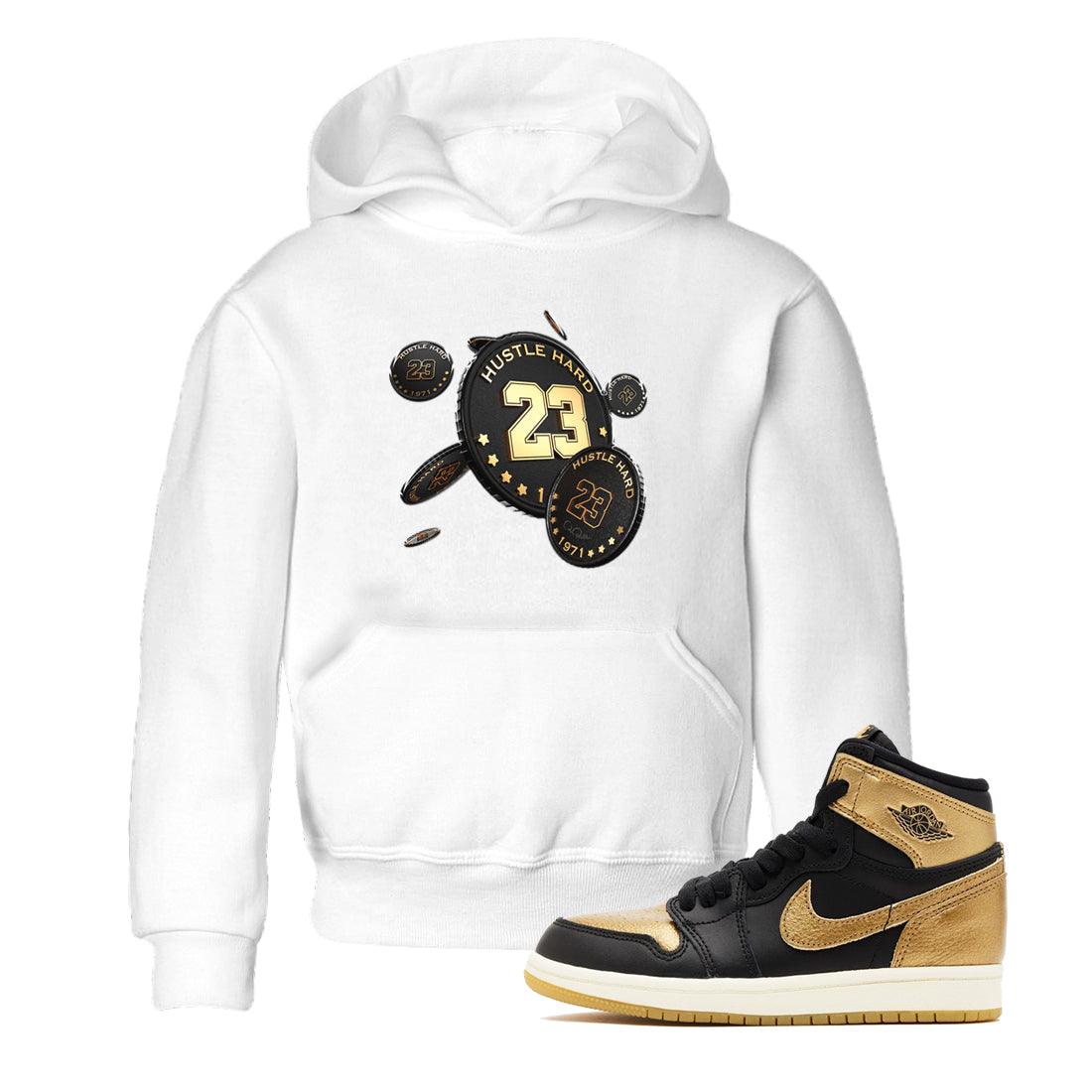 Coin Drop snkmatch Tees Kids - Air Jordan 1 Black Metallic Gold