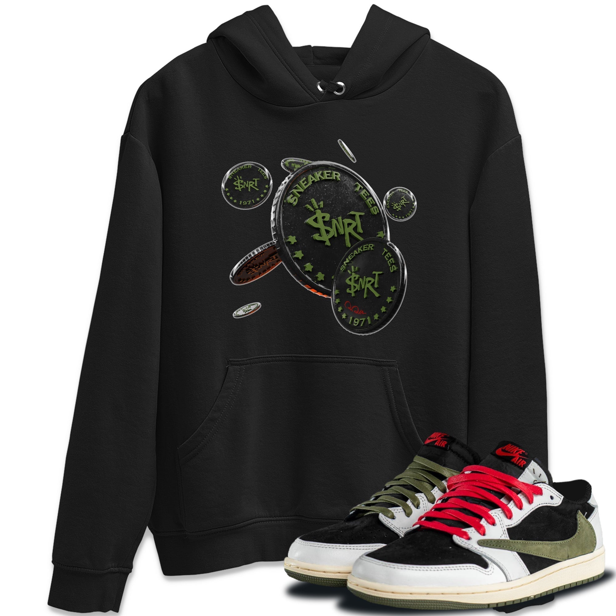 Coin Drop Unisex Tops - Air Jordan 1 Travis Scott Olive