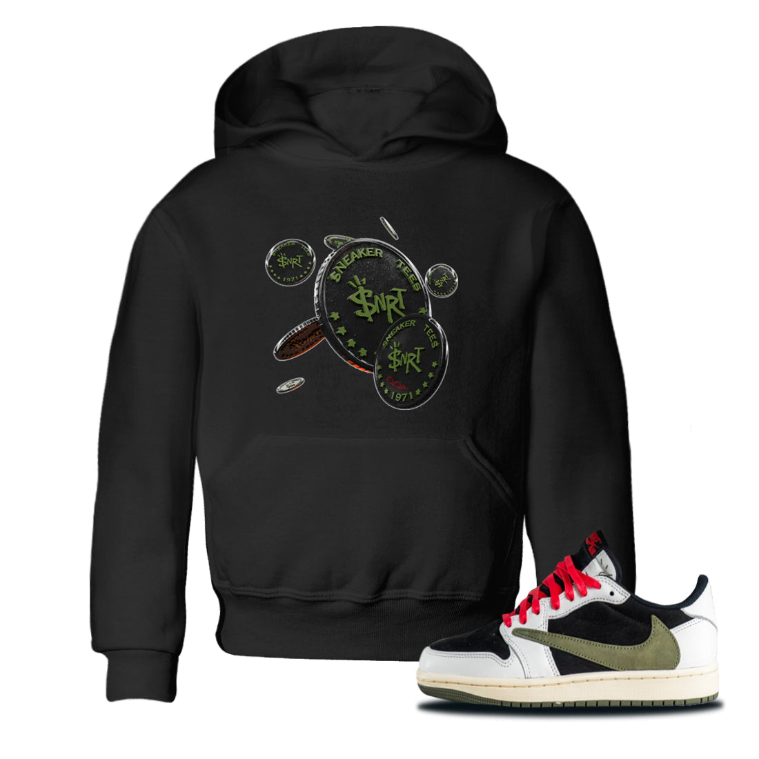 Coin Drop Kids Tops - Air Jordan 1 Travis Scott Olive