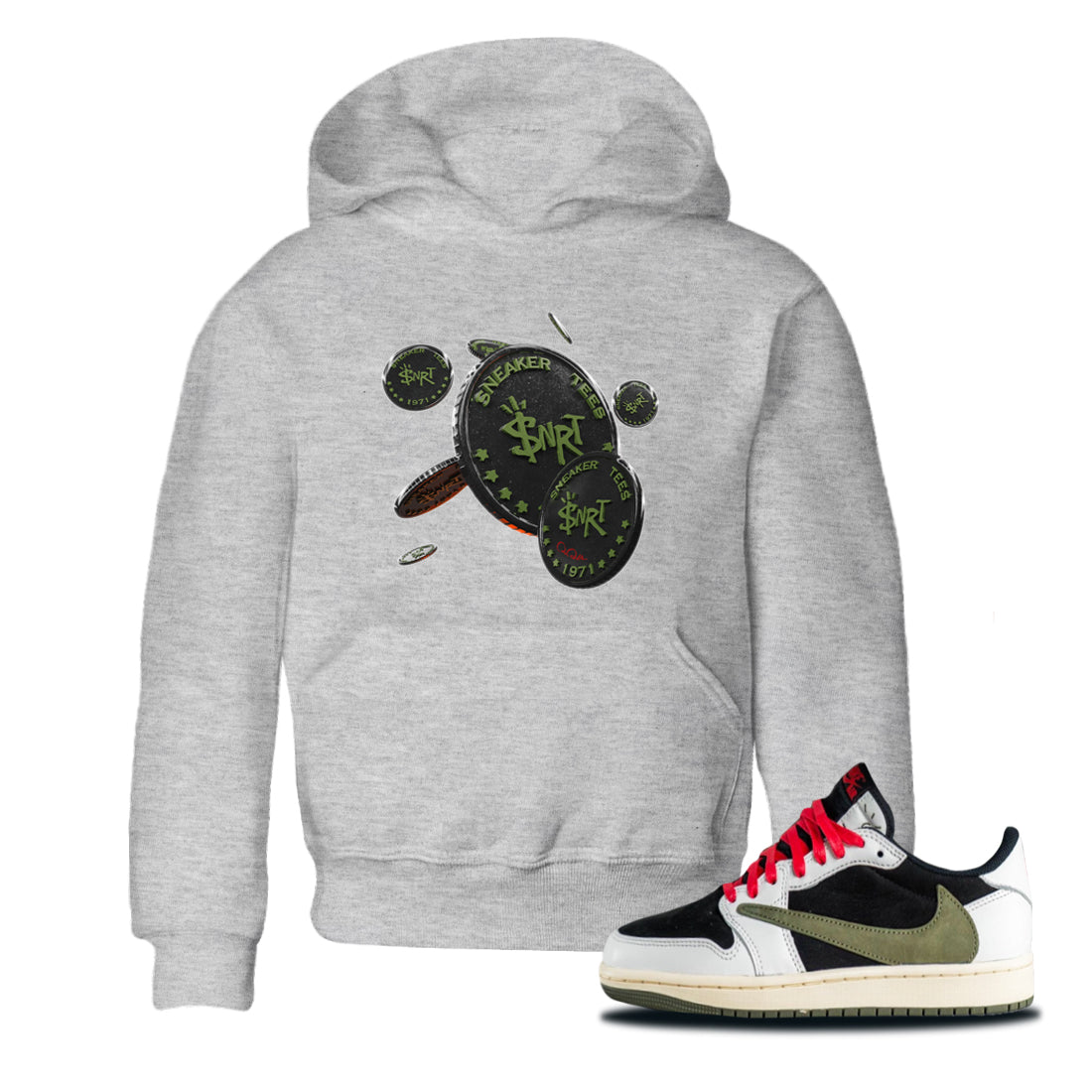 Coin Drop Kids Tops - Air Jordan 1 Travis Scott Olive