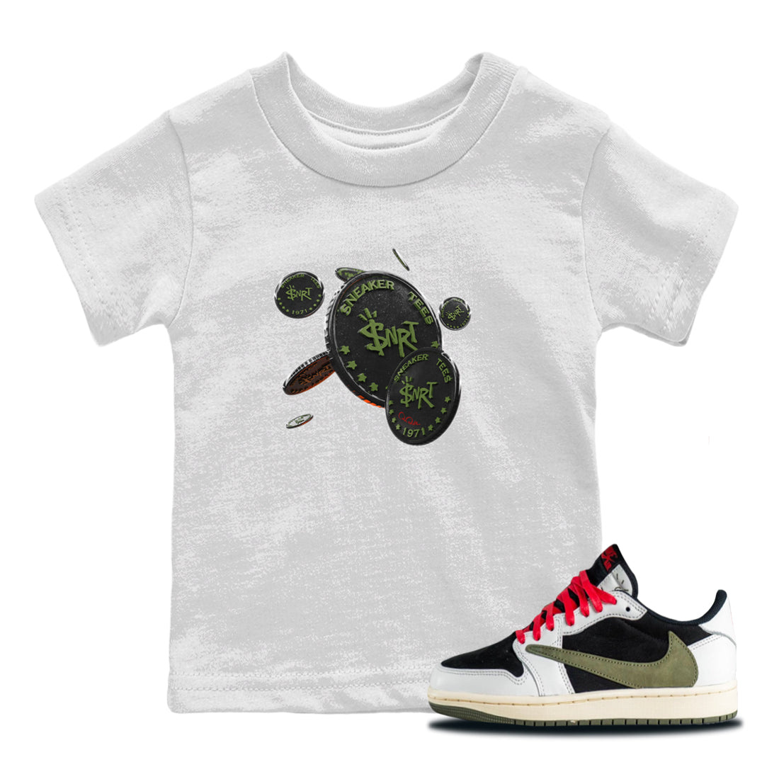 Coin Drop Kids Tops - Air Jordan 1 Travis Scott Olive