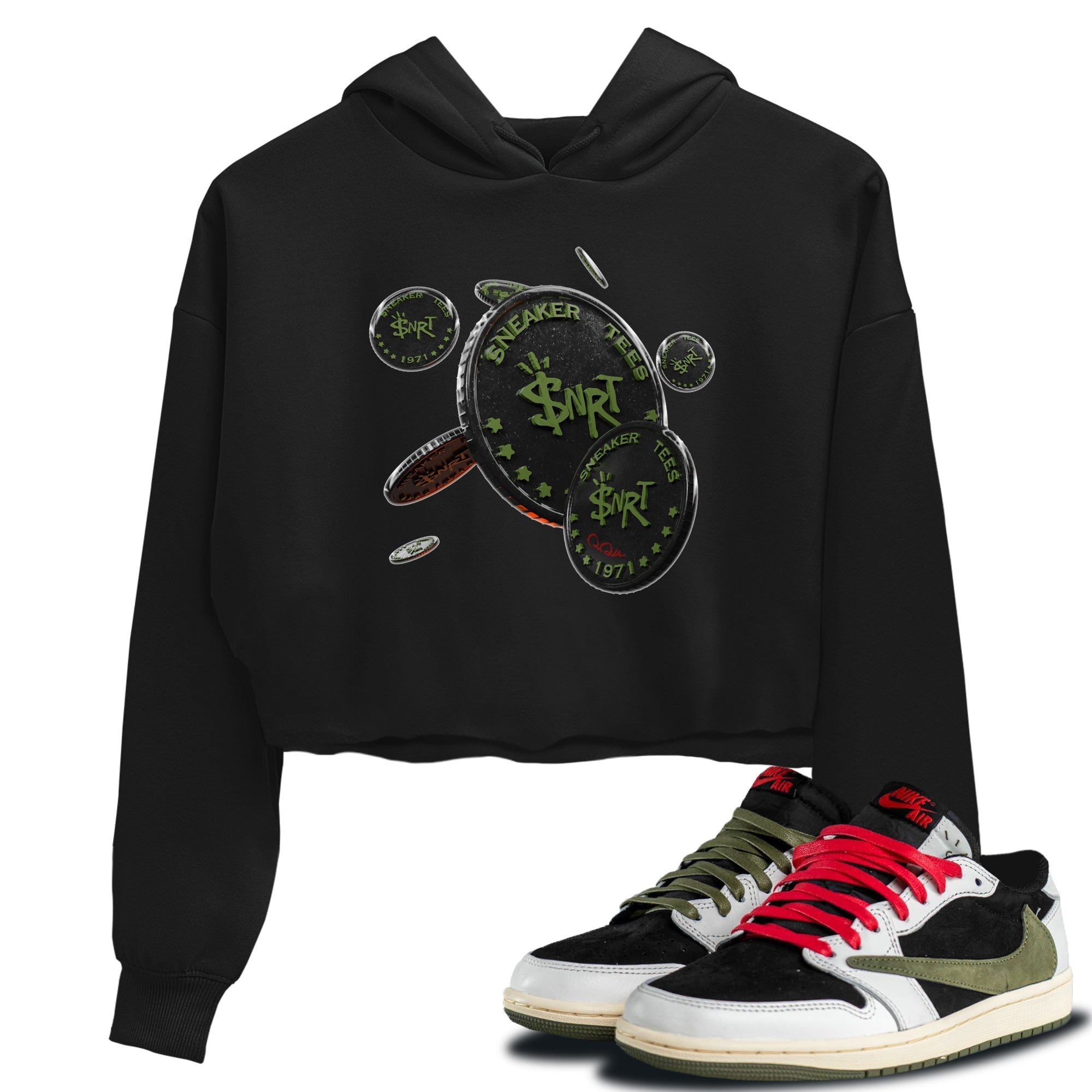 Coin Drop Women's Tops - Air Jordan 1 Travis Scott Olive