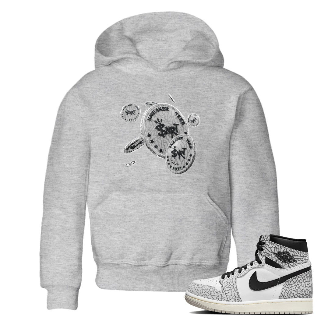 Coin Drop Kids Tops - Air Jordan 1 White Cement