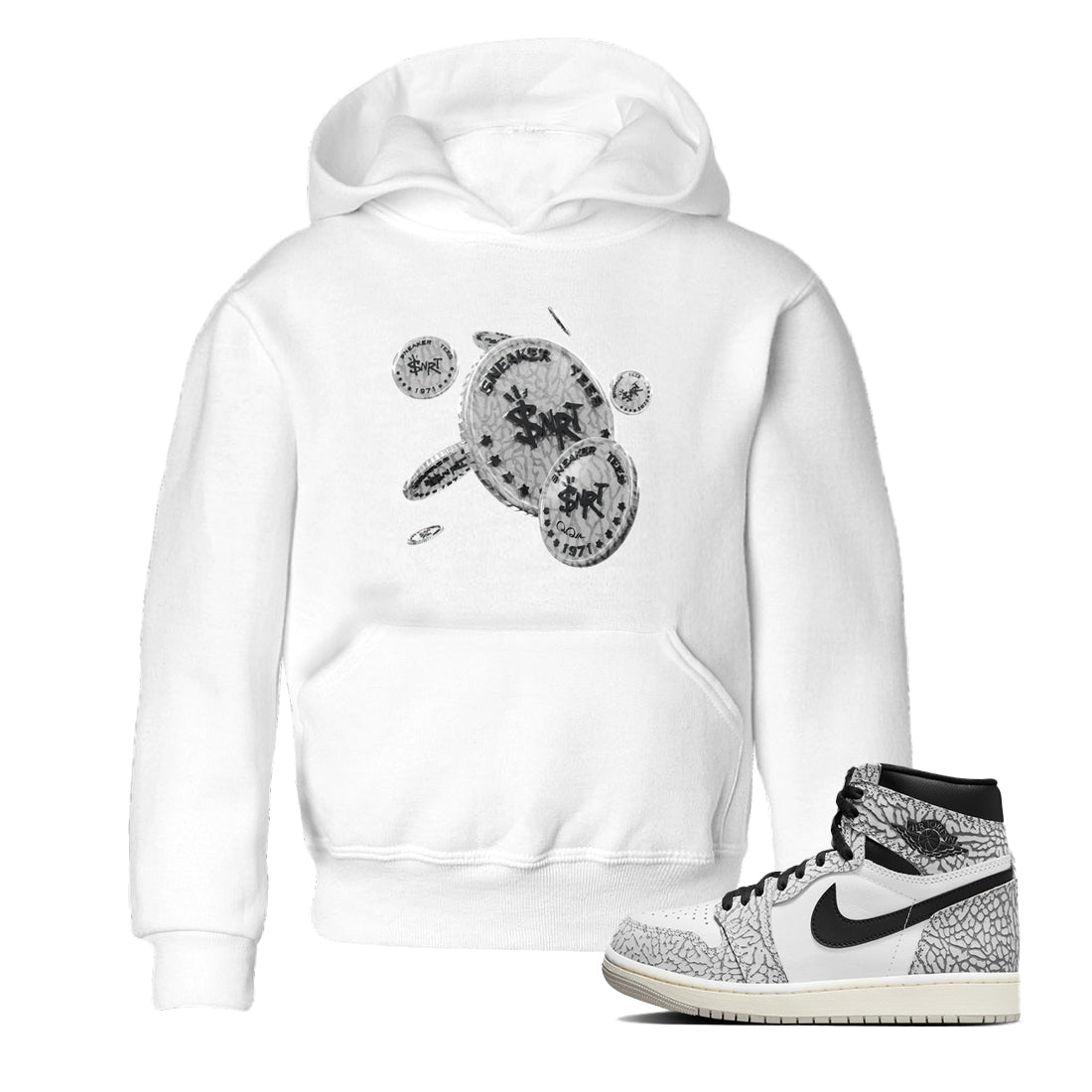 Coin Drop Kids Tops - Air Jordan 1 White Cement