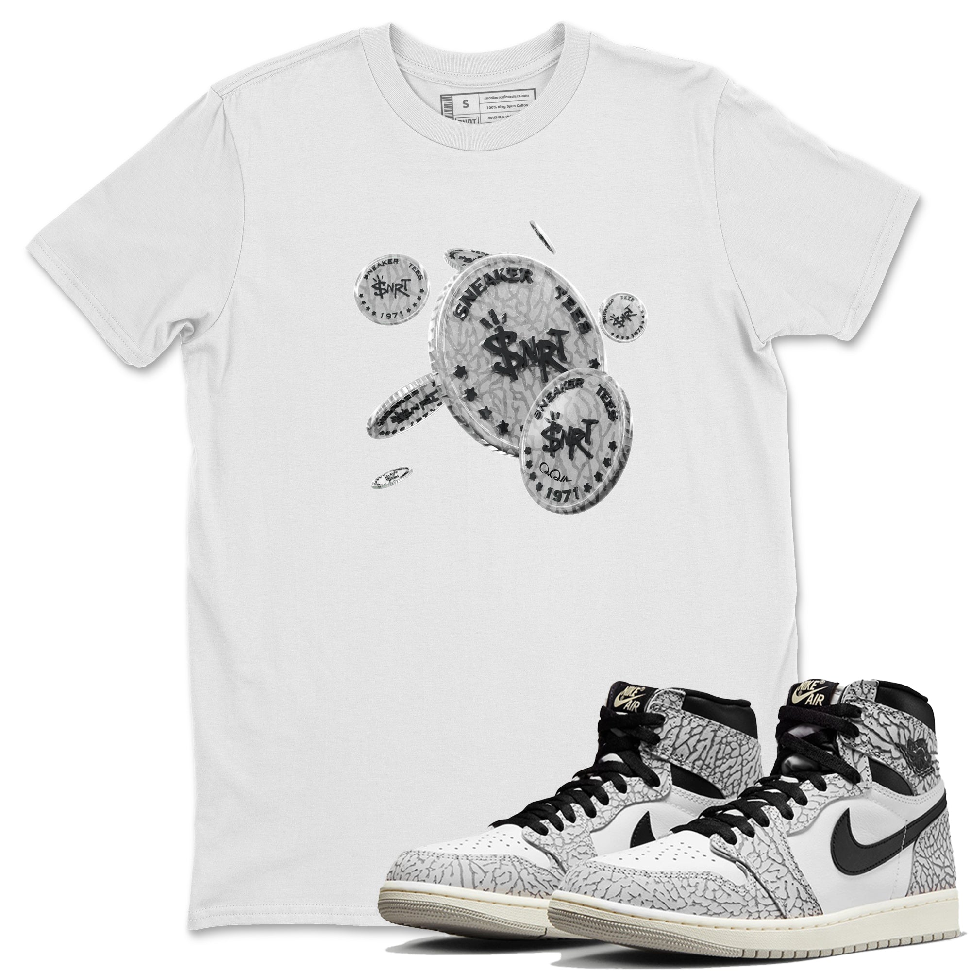 Coin Drop Unisex Tops - Air Jordan 1 White Cement