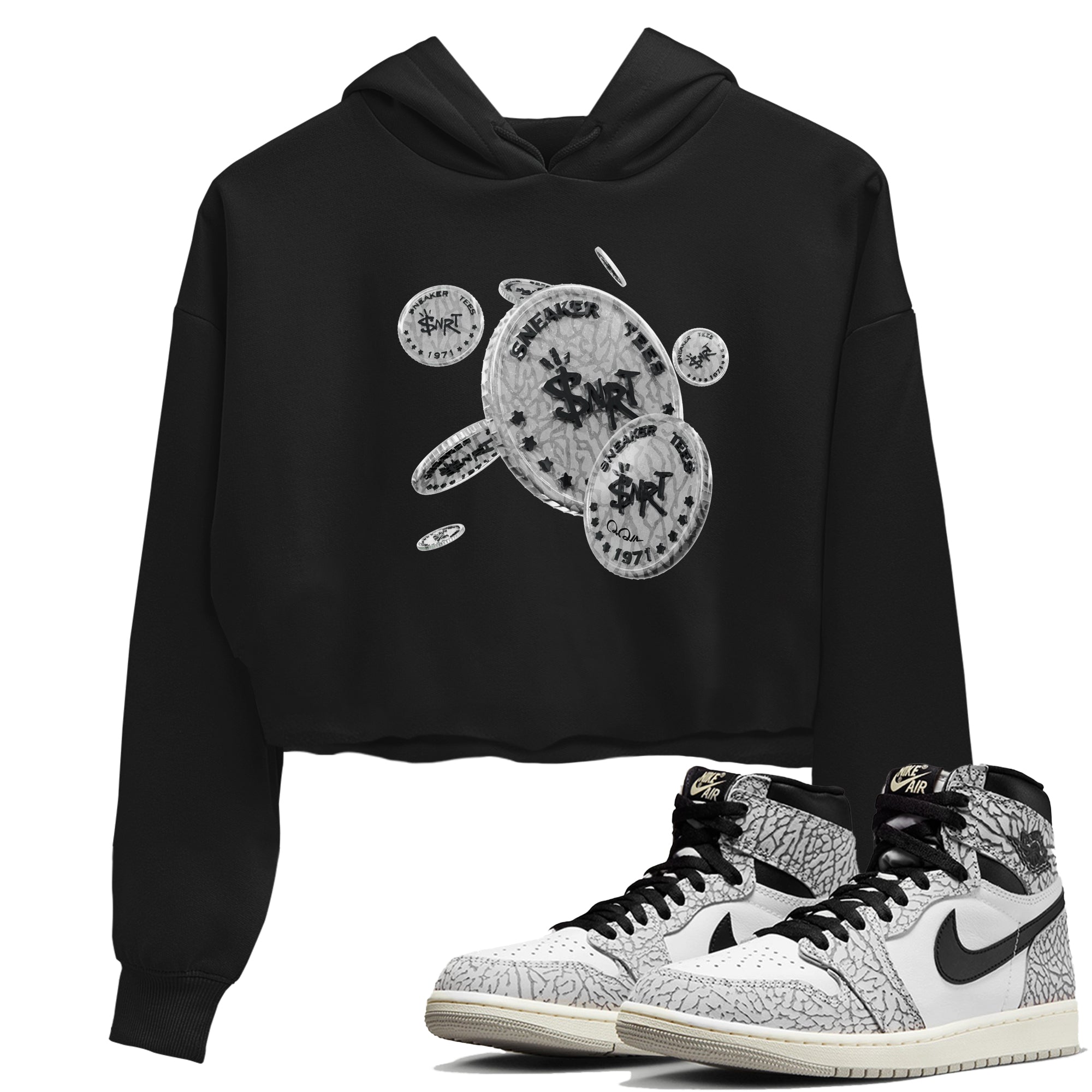 Coin Drop Women's Tops - Air Jordan 1 White Cement
