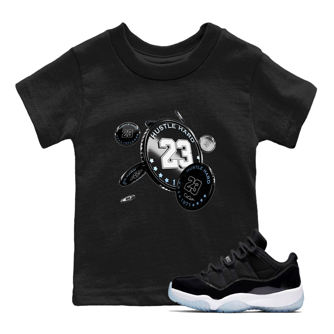 Coin Drop snkmatch Tee Kids - Air Jordan 11 Black and Varsity Royal