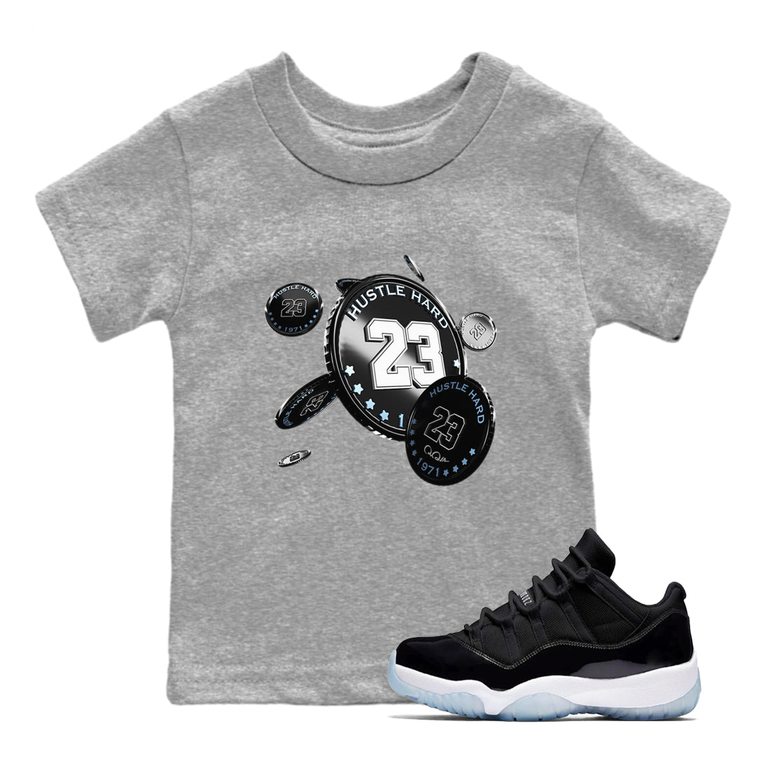 Coin Drop snkmatch Tee Kids - Air Jordan 11 Black and Varsity Royal