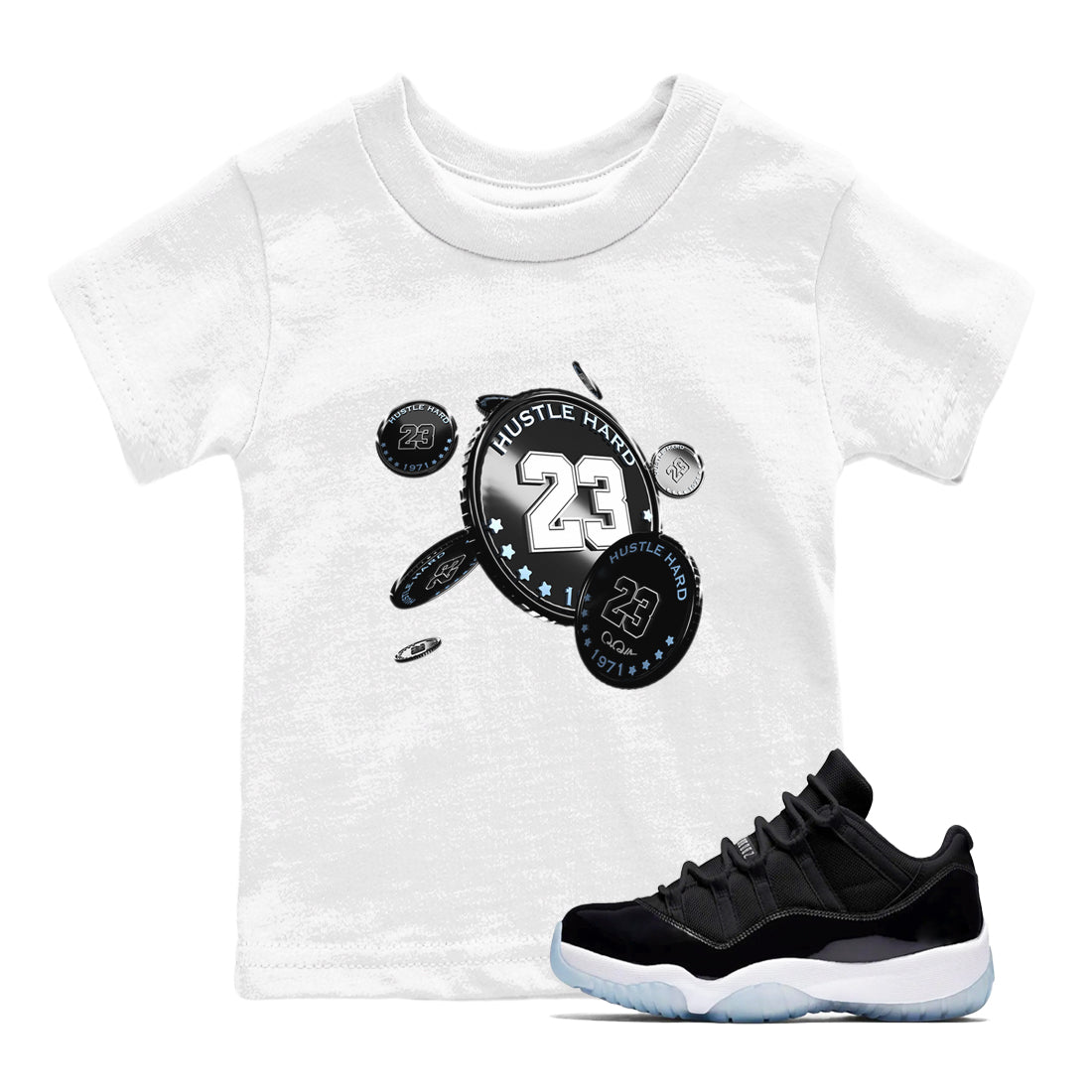 Coin Drop snkmatch Tee Kids - Air Jordan 11 Black and Varsity Royal