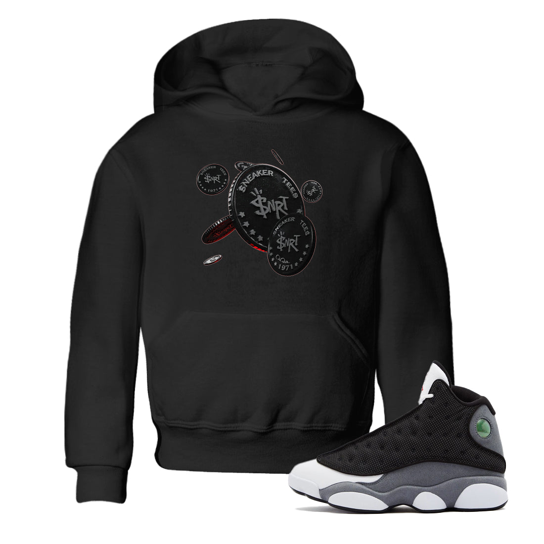 Coin Drop Kids Tops - Air Jordan 13 Black Flint