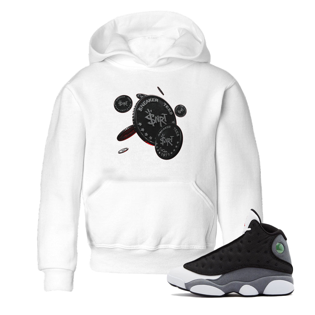 Coin Drop Kids Tops - Air Jordan 13 Black Flint