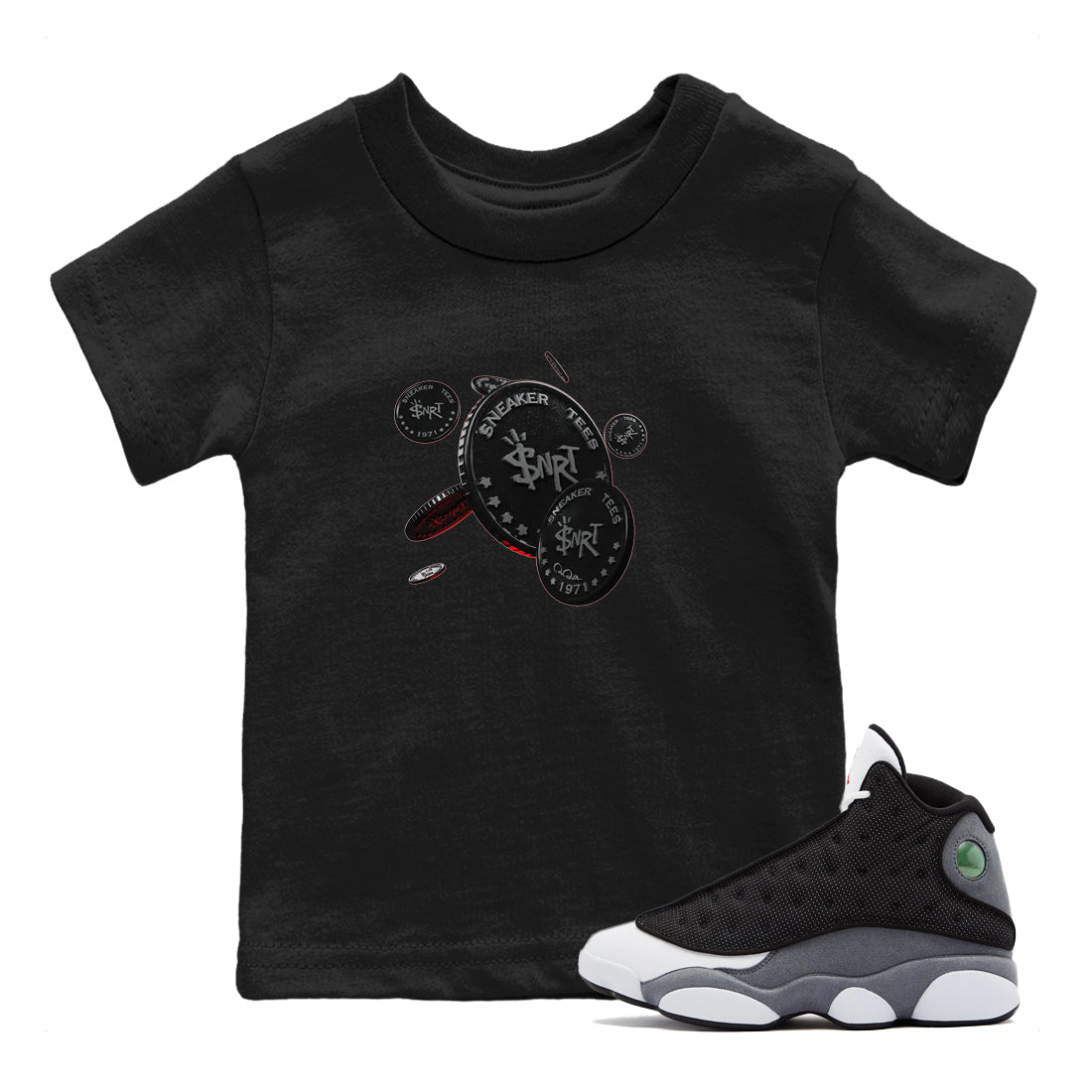 Coin Drop Kids Tops - Air Jordan 13 Black Flint