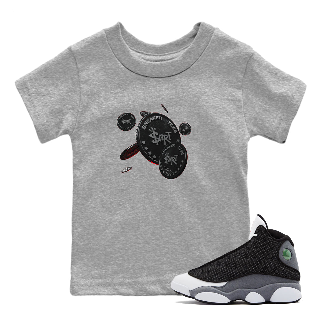 Coin Drop Kids Tops - Air Jordan 13 Black Flint