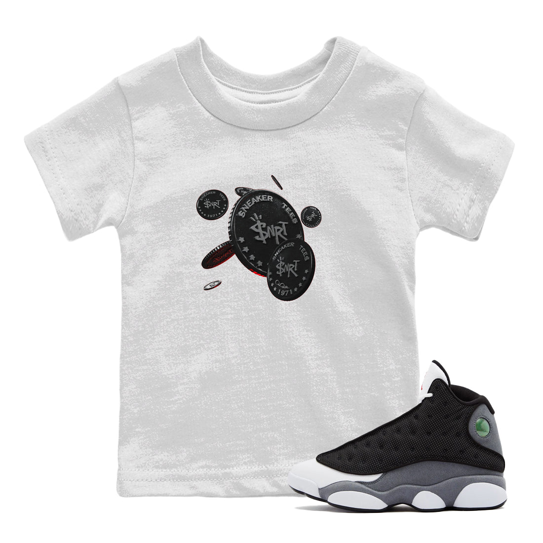 Coin Drop Kids Tops - Air Jordan 13 Black Flint
