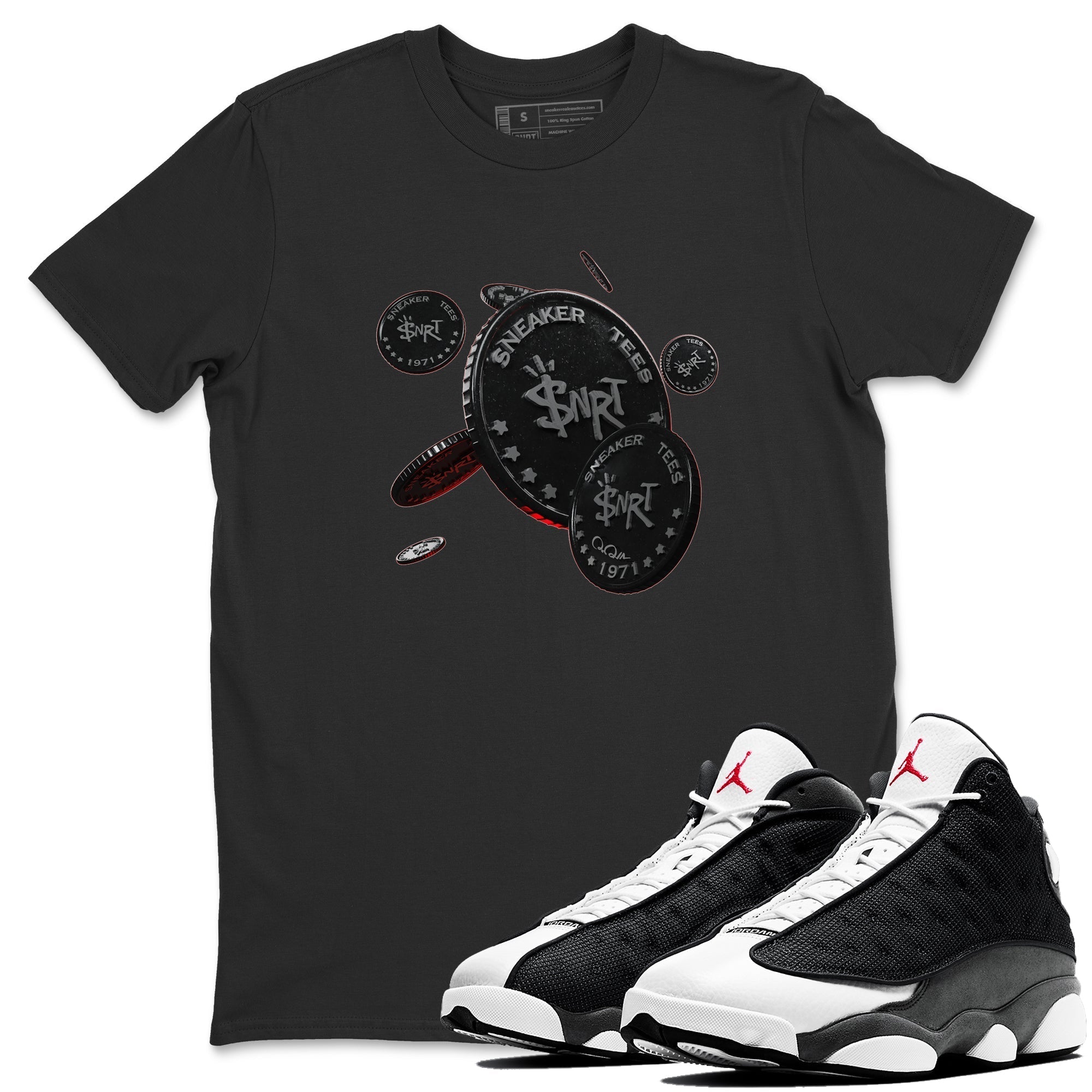 Coin Drop Unisex Tops - Air Jordan 13 Black Flint