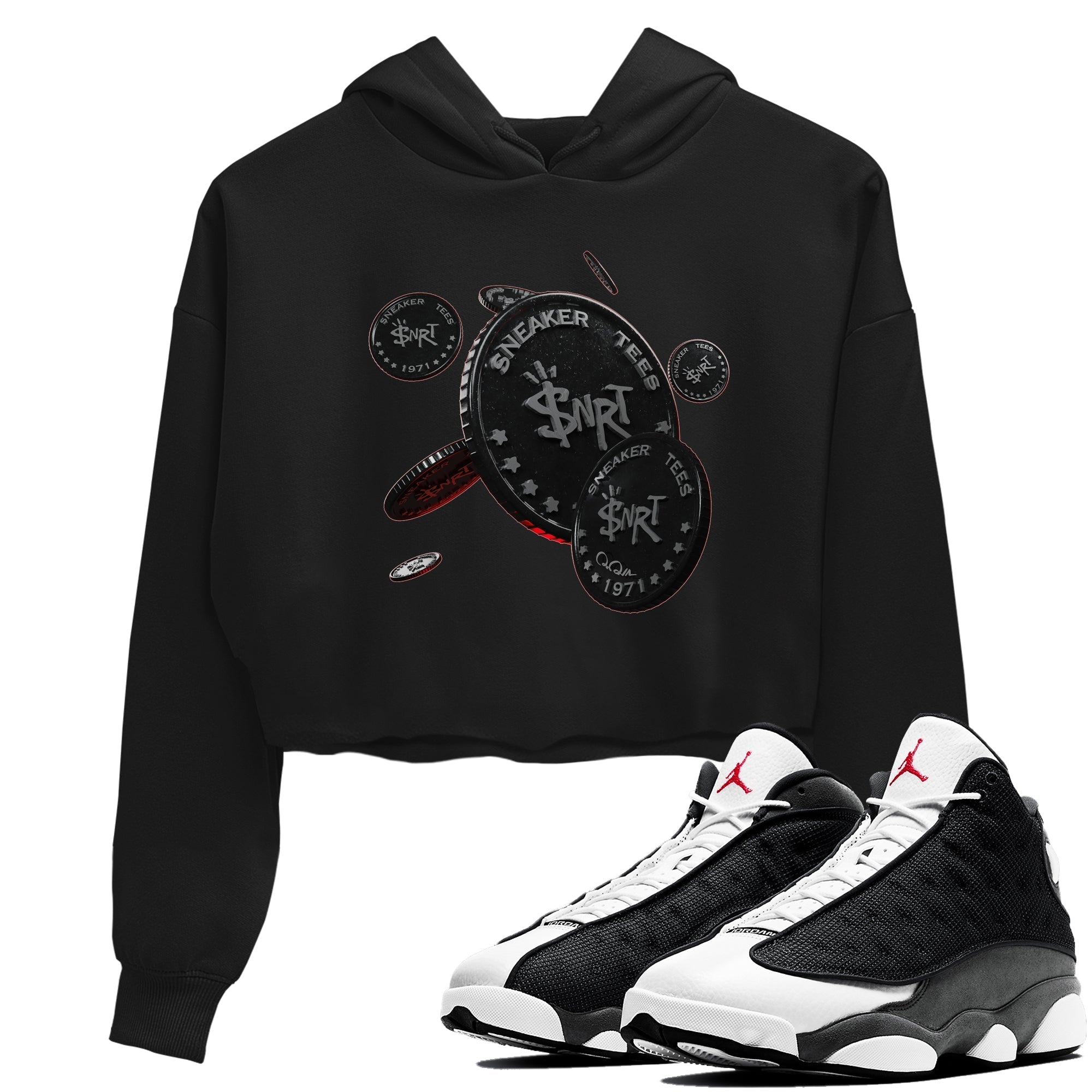 Coin Drop Women's Tops - Air Jordan 13 Black Flint