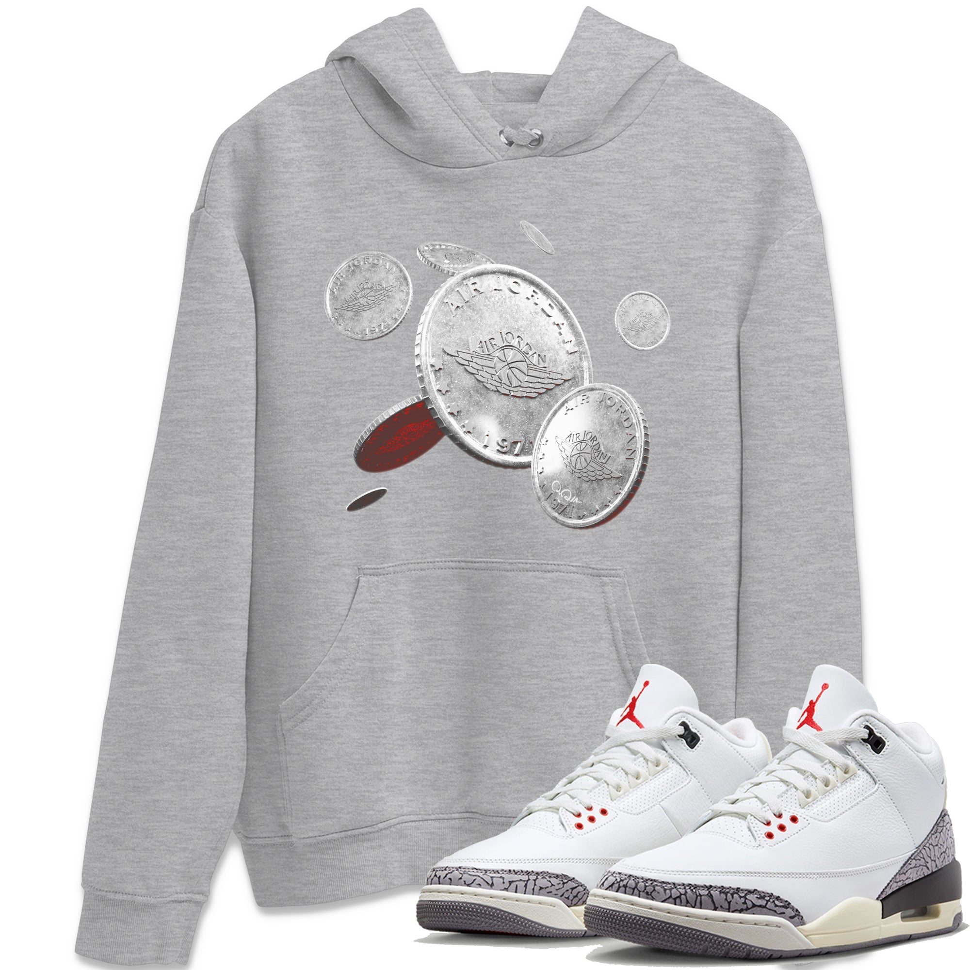 Coin Drop Unisex Tops - Air Jordan 3 White Cement