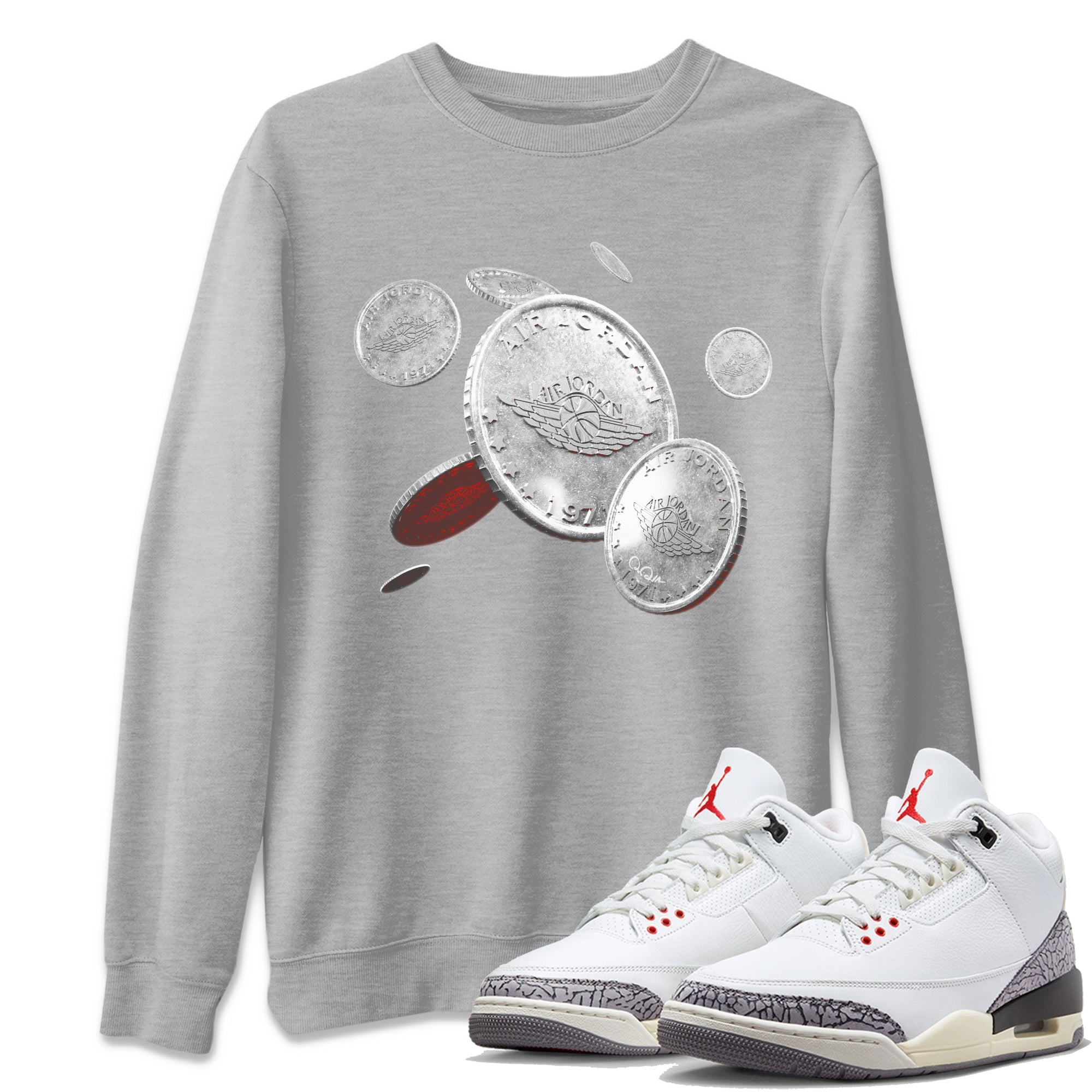 Coin Drop Unisex Tops - Air Jordan 3 White Cement
